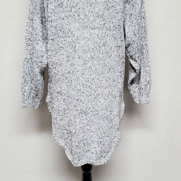 VINTAGE 1970s Erika Gray Black Speckle Knit High Low V-neck Wide Belt Dress M - Picture 12 of 14